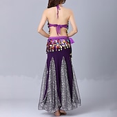 cheap Belly Dancewear-Belly Dance Skirts Gold Coin Pure Color Splicing Women's Performance Training Sleeveless High Polyester