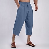 billiga Klassisk-Herr Capribyxor Shorts Linne Shorts Sommarshorts Beach Shorts Snörning Elastisk midja Slät Komfort Andningsfunktion Vadlängd Utomhus Dagligen Strand Mode Klassisk Stil Svart Rodnande Rosa