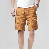 baratos Clássico-Homens Bermuda Cargo Calção Shorts de verão Com Cordão Cintura elástica Bolso multi Tecido Conforto Vestível Comprimento do joelho Ao ar livre Esporte Diário Moda Casual Preto Vinho