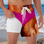 billige Geometrisk trykk-Herre Fargeblokk Morsom kostyme Fôret shorts 2 i 1 svømmeshorts Badeshorts Medium Midje Hawaiisk Feriereise Strand Klær Sidelommer Med kompresjonsforing Elastisk snøring i midjen Designer Klær