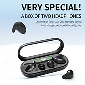 זול אוזניות אלחוטיות אמיתיות TWS-אוזניות Bluetooth אלחוטיות לשינה 2 באחד דקיקות הפחתת רעש תצוגה דיגיטלית עם חיי סוללה ארוכים