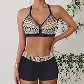 preiswerte Bikini-Sets-Damen Badeanzug Bikini Zweiteilig Monokini Freche Unterhose Bademode Gestrickt Urlaub Tropisch Farbblock Gestreift Stürzen Ärmellos Badeanzüge
