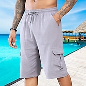 ieftine Vacanţă-Bărbați Pantaloni Scurți Pantaloni scurți din in Pantaloni scurți de vară Pantaloni scurți de plajă Cordon Talie elastică Multi Buzunare Simplu Confort Respirabil Scurt Vacanță Concediu Plajă