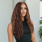 voordelige Synthetische trendy pruiken-Synthetische pruiken Losse krul Diepe Golf Gelaagd kapsel Diepe scheiding Machinegemaakt Pruik 71.1 cm A1 Synthetisch haar Dames Elastisch Klassiek Haar met highlights / balayage Donkerbruin
