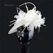 baratos Capacete de Casamento-Peça para Cabeça Sinamay Casamento Festa de Noite Elegante Casamento Com Penas Capacete Chapéu
