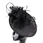 abordables Fascinators-Coiffe Tulle Imitation Lin Chapeau Fedora Course de Chevaux ancien Mignon Avec Plume Casque Couvre-chef