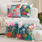 baratos estilo floral e plantas-Capa de Almofadas Decorativas de Flores 1PC Capa de Almofada Quadrada Macia para Sofá Capa de Almofada para Quarto Sala de Estar Cadeira