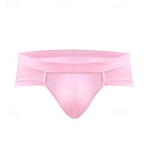 お買い得  メンズのボクサーパンツ-男性用 １枚 ベーシックパンティー ブリーフ パッチワーク ポリエステル 高通気性 ソフト 快適 平織り ミッドライズ ライトピンク ブラック