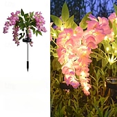 tanie Światła ścieżki i latarnie-2 szt. lamp solarnych LED na zewnątrz, lampa ogrodowa, kwiat wisteria, oświetlenie patio, wodoodporne oświetlenie LED na ścieżkę, trawnik, ogród, dziedziniec, chodnik, dekoracja świąteczna