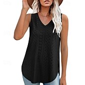 abordables Chemises et blouses-Femmes Chemisier Uni Moderne Occasionnel Sans manches Col en V Hauts Réguliers Quotidien Fête Sortir Asymétrique Vert herbe Noir Blanche Rose Claire Bleu Été
