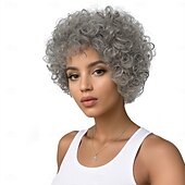 abordables Perruques de qualité supérieure-Perruque Synthétique Frisé Jerry Vague d&#039;eau Coupe Asymétrique Avec frange Fabriqué à la Machine Perruque 12 pouces A1 Cheveux synthétiques Femmes Classique Adorable Confortable Gris