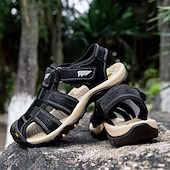 abordables sandalias de exterior-Sandalias deportivas multitirantes verdes y marrones para hombre con velcro ajustable y suela antideslizante para aventuras al aire libre
