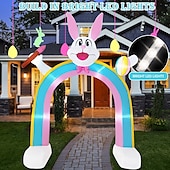 abordables Luces de paisaje-Conejito de Pascua inflable de 9.8 pies, cepillo de mano y huevo de Pascua inflable con arcoíris de luz, para interiores y exteriores, patio, jardín, césped, vacaciones familiares, ambiente de fiesta, luz decorativa