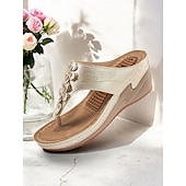 cheap Comfort Sandals-Women&#039;s Flip-Flop Wedge Sandals with Massage Footbed – Floral Bohemian Thong Slippers for Casual Summer, Beach and Outdoor Comfort