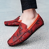 abordables Chaussures sans lacets &amp; mocassins-Mocassins brodés de fleurs pour hommes en daim jaune - des chaussures élégantes à enfiler parfaites pour les sorties décontractées et les événements artistiques