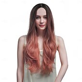 お買い得  トレンドの合成ウィッグ-人工毛ウィッグ ウェーブ アシメントリー・ヘアカット ディープパーティー 機械製 かつら 28 インチ A1 合成 女性用 ミドル部 弾性ある 快適 ピンク