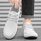 billiga Herrsneakers-Vita sportiga snörskor för män med ventilerande mesh och rödrandiga accent, perfekta för fritidskläder och sportaktiviteter