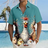 cheap Animal Print-Men&#039;s Animal Chick Funny Shirt Button Up Shirt Short Sleeve Fashion Casual Vacation Holiday Streetwear Summer Turndown 3D Print Collared Shirts Front One Pocket Black White Yellow Blue Purple