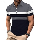 preiswerte Klassisches Poloshirt für Herren-Herren Golfhemd Golf Poloshirts Arbeit Casual Kargen Kurzarm Basic Modern Farbblock Patchwork Knopf Sommer Frühling Regular Fit Weiß Rote Marineblau Grau Golfhemd