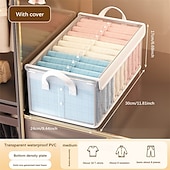 economico Organizzazione spazi-contenitore trasparente per indumenti con coperchio, organizer per cassetti trasparente di grande capacità, contenitore per guardaroba in PVC per coperte, vestiti e organizzazione di tessuti