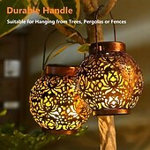 Недорогие Ландшафтные огни-2 шт. светодиодных садовых фонаря на солнечных батареях, уличные проекции звездного неба, водонепроницаемые солнечные металлические фонари, ретро-полый дизайн, подходит для украшения сада, террасы,