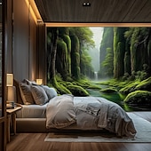 abordables paysage tapisserie-Tapisserie suspendue Paysage Forêt Chute d'eau Art mural Tapisserie grand décor mural Photographie arrière-plan Couverture Rideau Décoration maison Chambre Salon