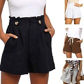 ieftine Bermude-Pentru femei Pantaloni Scurți Pantaloni Șic Stradă Casual Scurt Natural Simplu Buzunar Respirabilitate Απαλό Comfortabil Micro-elastic În aer liber Vacanță Negru Alb Gri Deschis Cafea Vară Fit regulat