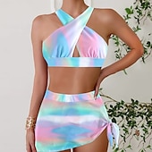 olcso Bikiniszettek-Női Fürdőruha Bikini 2 darab Merész Fürdőruha Push up Kötött Szabadság Tropikus Virágos Színes Kötőfék nyaka Ujjatlan Fürdőruhák