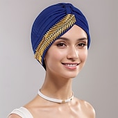 billige Tilbehør til hårstyling-Hodeplagg Polyester / bomullsblanding Solhatt Turbaner Avslappet Kirke Med Sløyfer Paljett Hodeplagg Hodeplagg