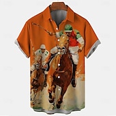 cheap Vintage Shirt-Kentucky Derby Men&#039;s Horse Racing Shirt Button Up Shirt Short Sleeve Vintage Retro Holiday Festival Summer Spring Turndown 3D Print Funny Kentucky Derby Shirts Blue Orange