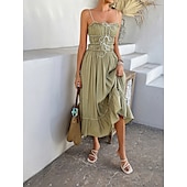 abordables Robes d&#039;été-Femme Robe mi-longue robe blanche Robe casual Robe d&#039;été Robe à enfiler Mode Moderne du quotidien Plage Fin de semaine Standard Plein Sans Manches Bretelles Fines Noir Jaune Bleu Vert Eté