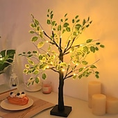 economico Luci decorative-1 pz 60 cm con luce albero a led a foglia verde, luce bianca calda, decorazione per cortile interno ed esterno primaverile ed estivo, alimentatore per batteria AAA, alimentatore USB a doppio uso