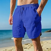 baratos Feriado-Homens Calção Shorts de linho Shorts de verão Shorts de praia Com Cordão Cintura elástica Tecido Conforto Respirável Comprimento do joelho Ao ar livre Diário Feriado Moda Havaiana Preto Azul Marinha