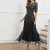 preiswerte Kleider-Retro Vintage Goldene Zwanziger 1920er Flapper Kleid Kleid Weihnachtsfeier Kleid Der große Gatsby Pailletten Netz Kostüm Damen Karneval Maskerade Hochzeit Hochzeitsgast Junggesellinnenabschiedsparty