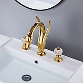 abordables Robinets LED-Robinet lavabo - Séparé Plaqué Diffusion large Deux poignées trois trousBath Taps