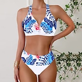 billiga Blommig baddräkt-Dam Badkläder Bikini Tankini 2 st Kaxig Baddräkt Djup V-hals Tryck upp Stickat Semester Tropisk Blommig Färgblock Doppa Ärmlös Baddräkter