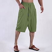 baratos Clássico-Homens Calças Capri Shorts de linho Shorts de verão Shorts de praia Bolsos Com Cordão Cintura elástica Tecido Conforto Respirável Comprimento da panturrilha Ioga Diário Feriado Moda Estilo Clássico