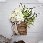 cheap Wreaths &amp; Garlands-Cream Hydrangea Door Hanger Basket Wreath Spring Wreath Floral Artificial Hydrangea and Vine Basket Door Hanging Decoration with Rustic Twigs for Front Door, Porch, Living Room, Cafe