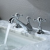 abordables Robinets LED-Robinet lavabo - Séparé Plaqué Diffusion large Deux poignées trois trousBath Taps