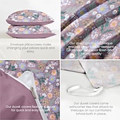 abordables 100% Coton-Housse de couette florale taille double ensemble de literie en coton ensembles de lit housse de couette douce légère avec 2 taies d&#039;oreiller pour l&#039;été le printemps violet violet