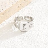 cheap Gifts-Personalized Letter Ring, Gift for Mom, Copper with Zircon Alphabet Ring, Vintage-Style Chain Design, Adjustable Open Band, Minimalist Aesthetic Jewelry for Women