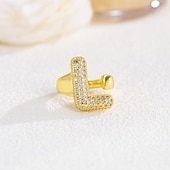 cheap Gifts-Personalized Letter Ring, Gift for Mom, 18K Gold Plated Adjustable Ring, Copper with Zircon, Open Band Initial Ring, Elegant and Stylish Jewelry for Women