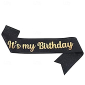 economico Forniture per Festa di Compleanno-fascia per festa di compleanno in tessuto elastico glitterato, fascia &quot;è il mio compleanno&quot;, cintura scintillante per feste per decorazioni per feste di compleanno per bambine