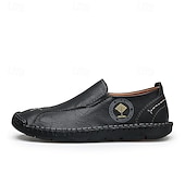 cheap Men&#039;s Slip-ons &amp; Loafers-Men&#039;s Beige Genuine Faux Leather Moccasins – Handmade Stitching Casual Slip-On Driving Shoes for Outdoor &amp; Trave