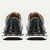 billiga Premium sneakers i läder-herrskor i premiumkohud i mörkgrönt och svart, snygg sportig design för vardagligt och aktivt slitage