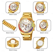 cheap Quartz Watches-SKMEI Men&#039;s Watch with Diamond Studded Rainbow Circle Three Eye Six Pin Multifunctional Quartz Watch