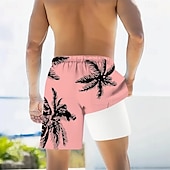 preiswerte Tropische Pflanzen &amp; Blumen-Herren Kokospalme Tropische Pflanzen Gefütterte Shorts 2 in 1 Badeshorts Badeshorts Mittlere Taille Hawaiianisch Strandbekleidung Seitentaschen Mit Kompressionsfutter Elastischer Kordelzug in der