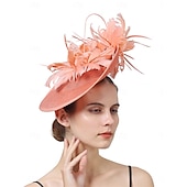 abordables Fascinators-Coiffe Tulle Imitation Lin Chapeau Fedora Course de Chevaux ancien Mignon Avec Plume Casque Couvre-chef