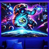 abordables Tapisseries à la lumière noire-Tenture noire lumière Fluorescente dans le noir Fête lumineuse UV réactif Planète Univers Astronaute Psychédélique Nature brumeuse Tapisserie murale Art pour Salon Chambre