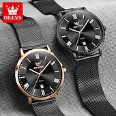 cheap Quartz Watches-OLEVS 5623 Mens Watch Simple Leisure Roman Scale Date Dial Stainless steel Waterproof Quartz Watch Rose Black
